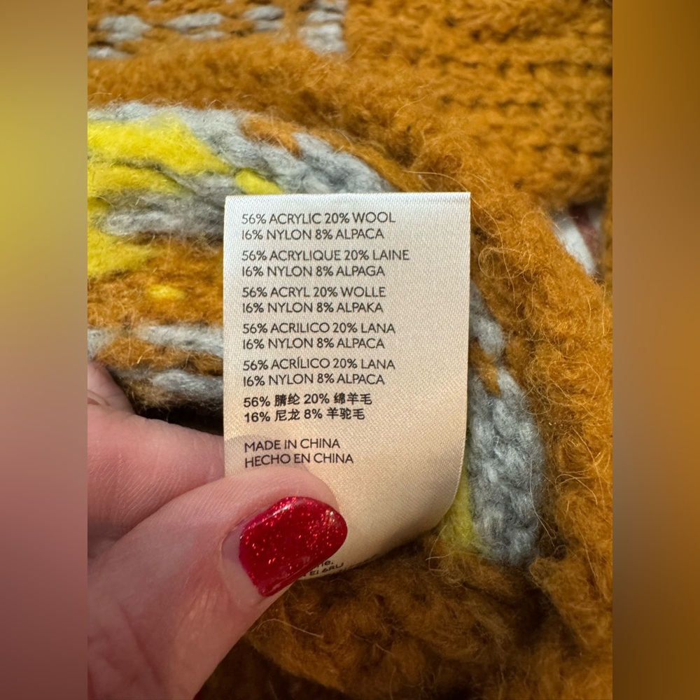 Free People Alpine Gold Yellow Oversized Crop Sweater Wool/Alpaca Sz XS EUC - Picture 5 of 7